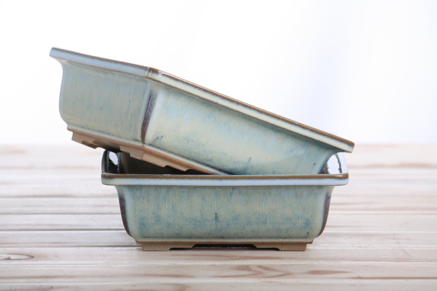 Willow Bonsai Ceramics Square Bonsai Pot 7 Inch – Low‑Profile Square Ceramic Bonsai & Succulent Planter with Accentuated Rim, High‑Fired Frost‑Proof Stoneware, Handmade in USA (Glacier)