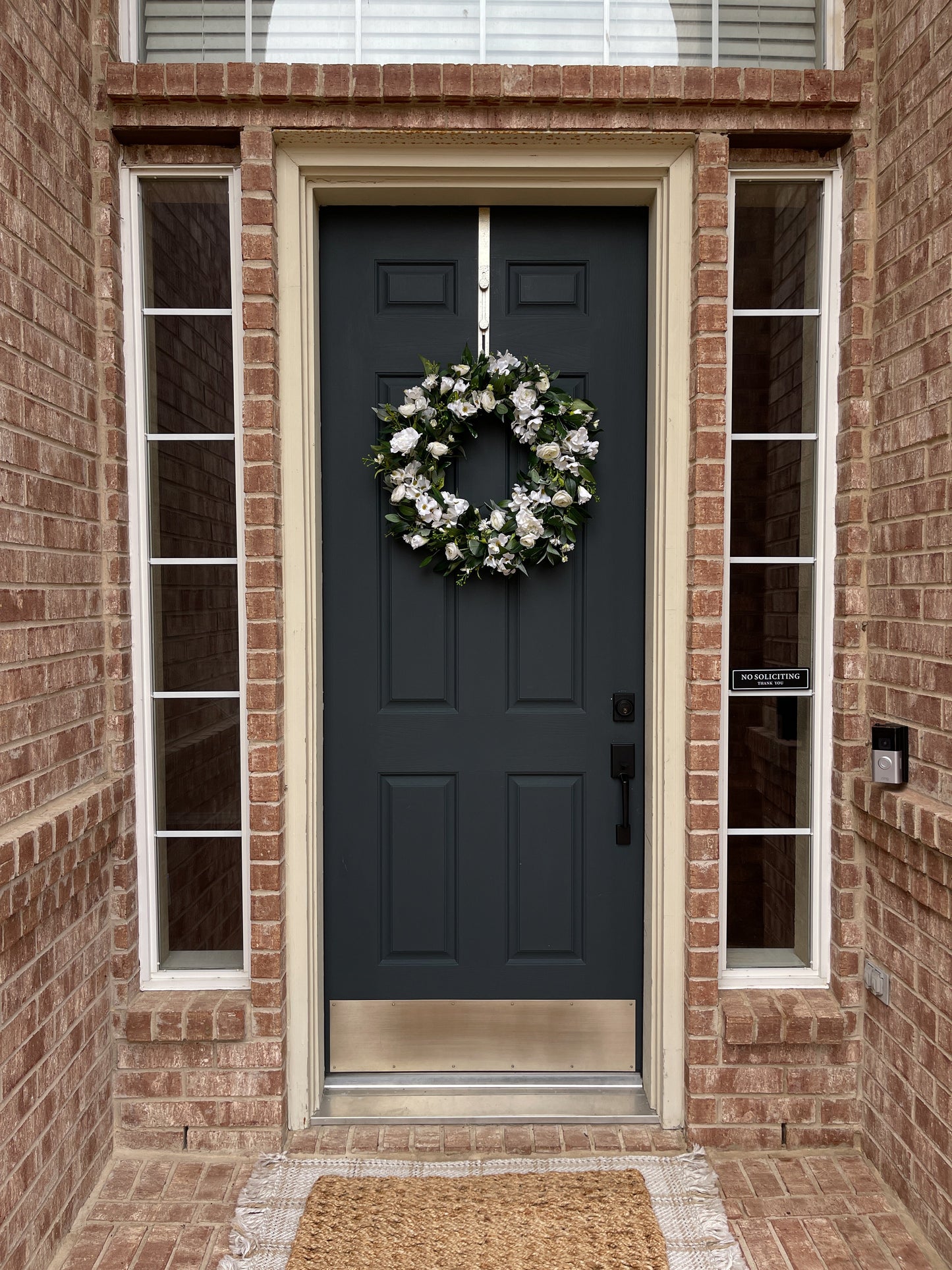 White & Green Dogwood, Ranunculus, and Eucalyptus Wreath