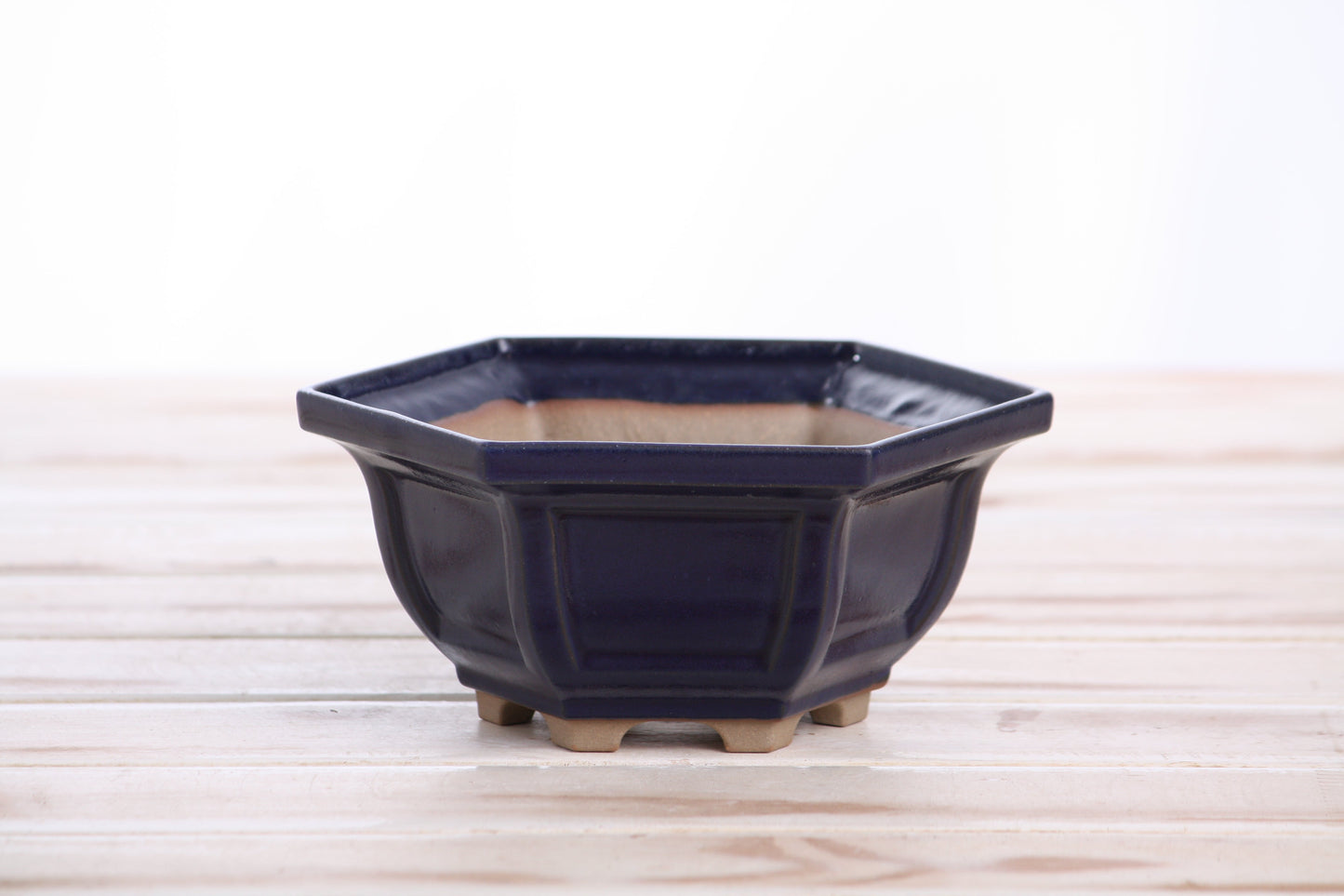 Willow Bonsai Ceramics Hexagonal Windowed Bonsai Pot 5 Inch – Semi‑Cascade Planter, High‑Fired Frost‑Proof Stoneware with Drainage & Wiring Holes, Handmade in USA (Ruri)