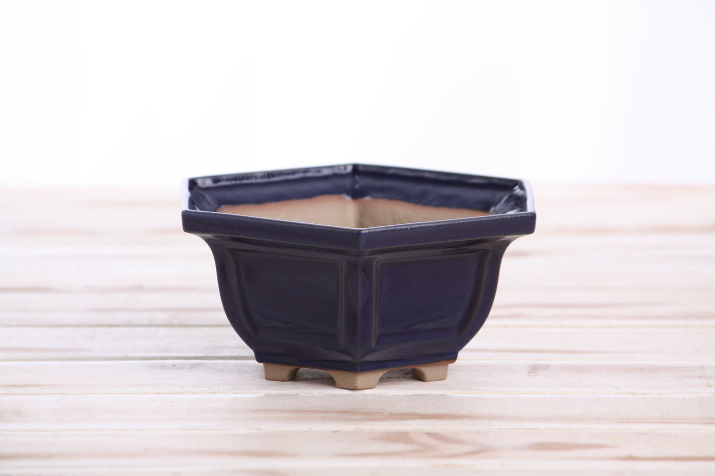 Willow Bonsai Ceramics Hexagonal Windowed Bonsai Pot 5 Inch – Semi‑Cascade Planter, High‑Fired Frost‑Proof Stoneware with Drainage & Wiring Holes, Handmade in USA (Ruri)