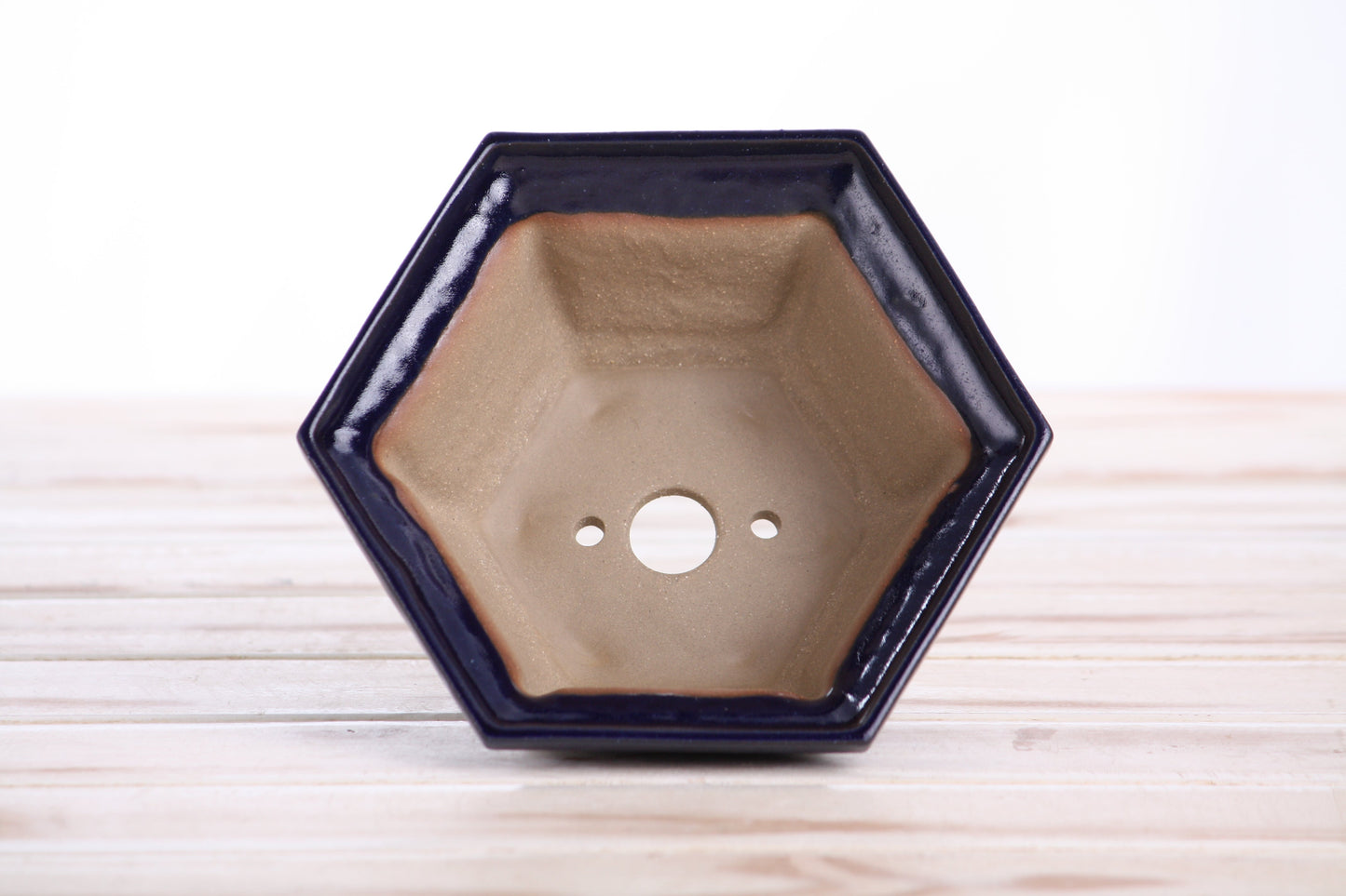 Willow Bonsai Ceramics Hexagonal Windowed Bonsai Pot 5 Inch – Semi‑Cascade Planter, High‑Fired Frost‑Proof Stoneware with Drainage & Wiring Holes, Handmade in USA (Ruri)