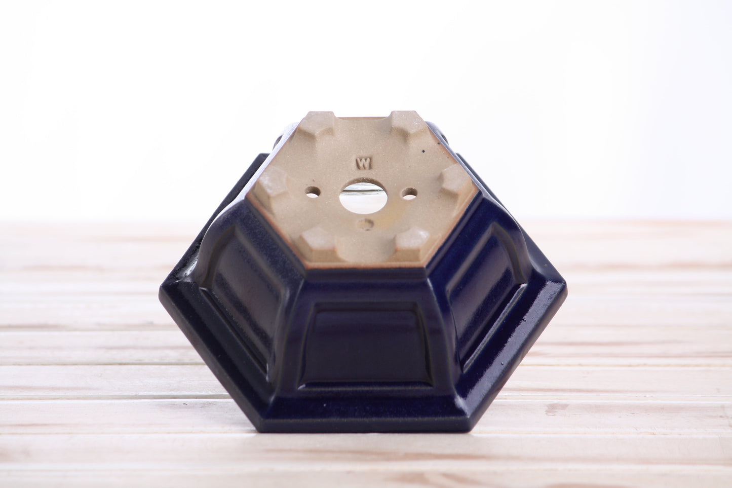 Willow Bonsai Ceramics Hexagonal Windowed Bonsai Pot 5 Inch – Semi‑Cascade Planter, High‑Fired Frost‑Proof Stoneware with Drainage & Wiring Holes, Handmade in USA (Ruri)
