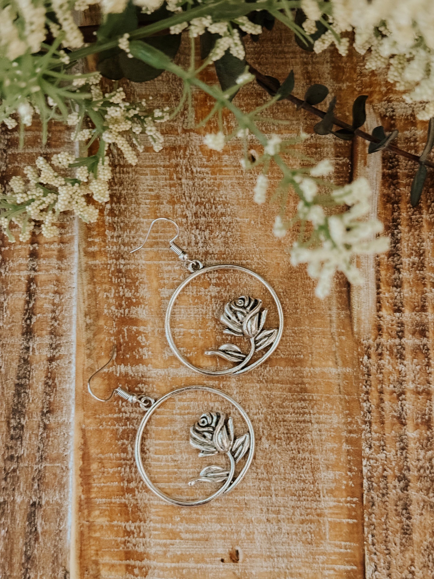Beautiful Gold or Silver Rustic Rose Earrings