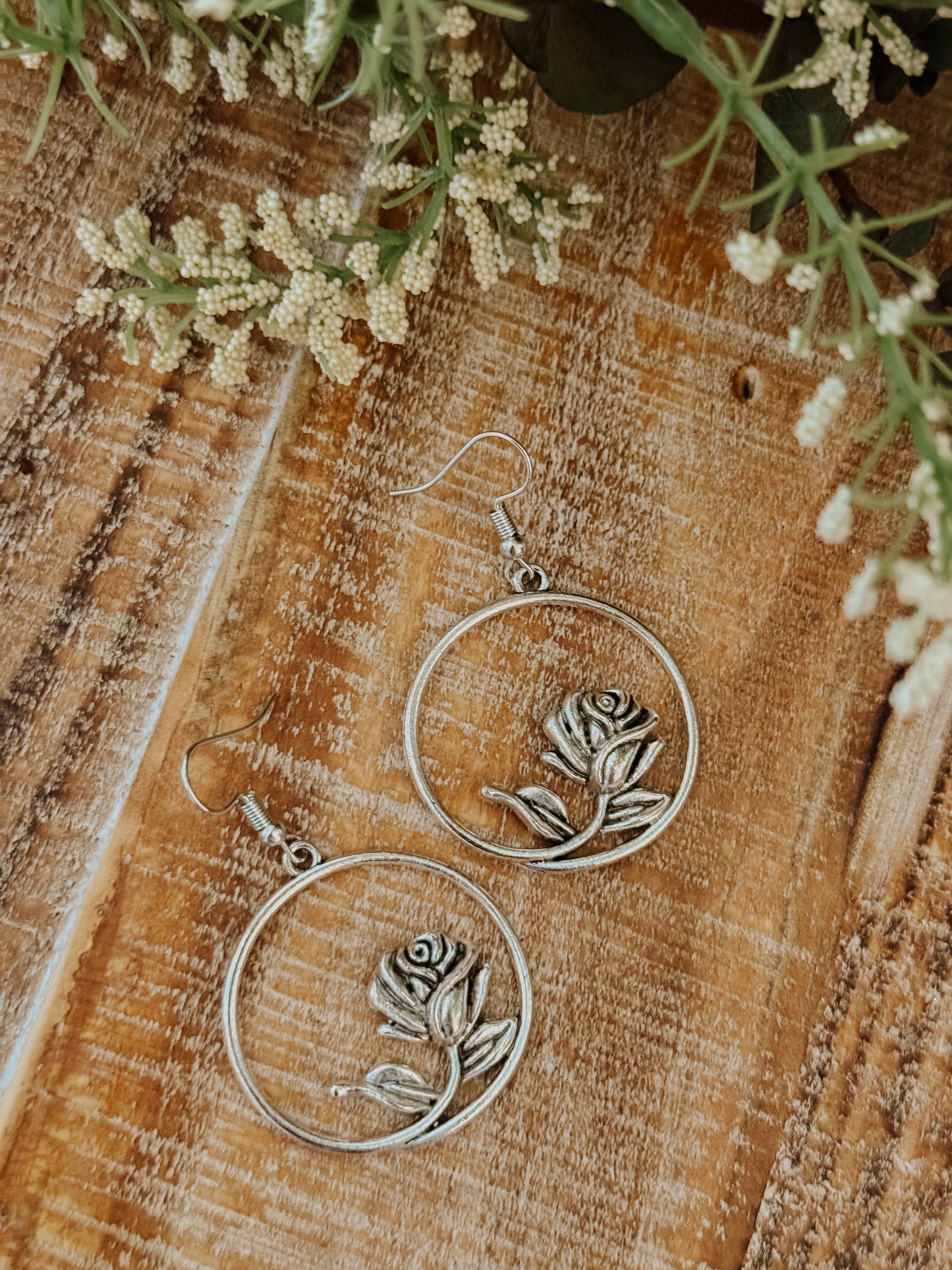 Beautiful Gold or Silver Rustic Rose Earrings