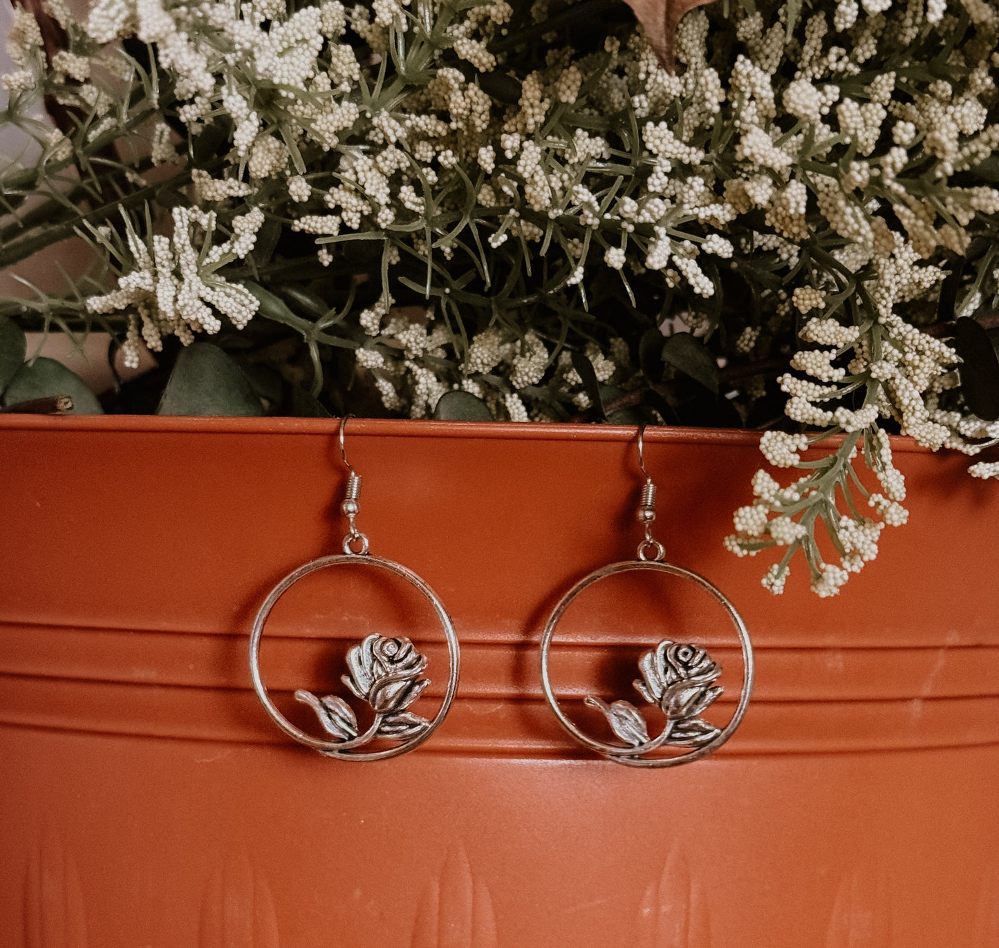 Beautiful Gold or Silver Rustic Rose Earrings
