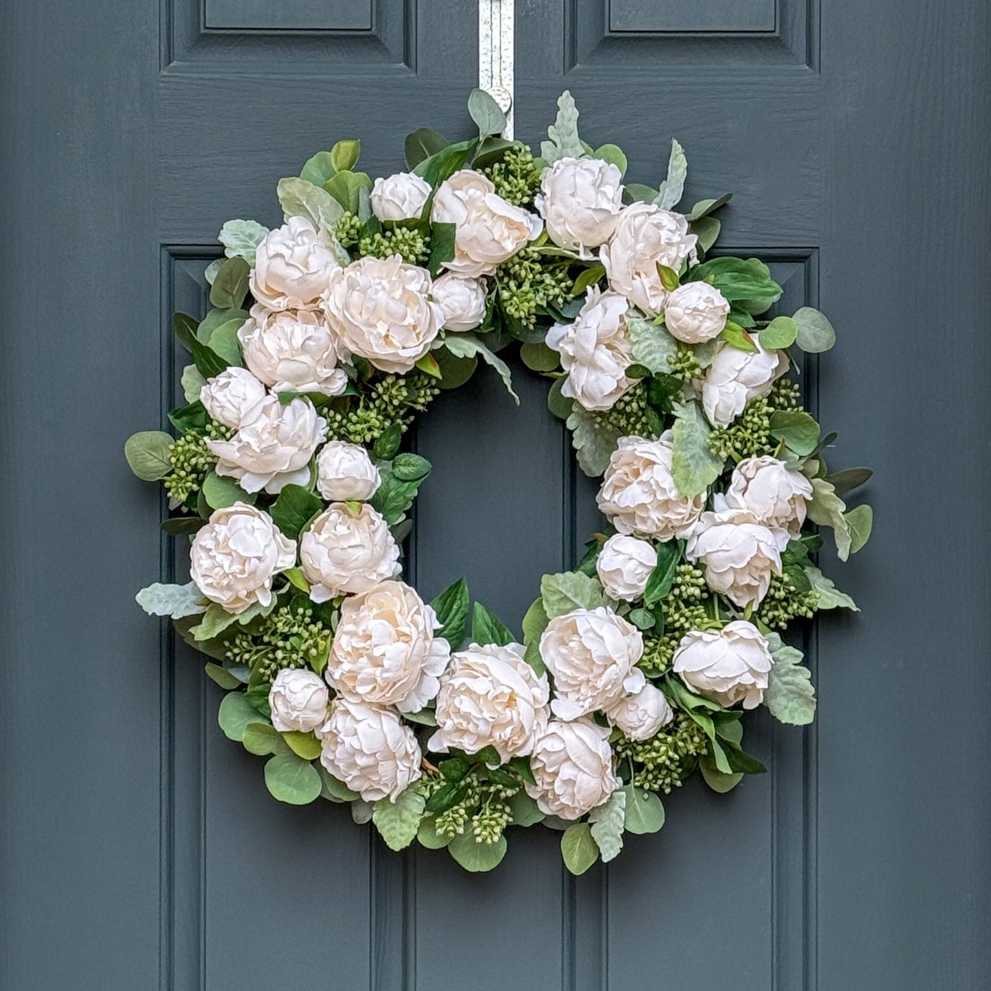 White Peony & Eucalyptus Wreath