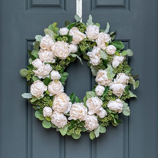 White Peony & Eucalyptus Wreath