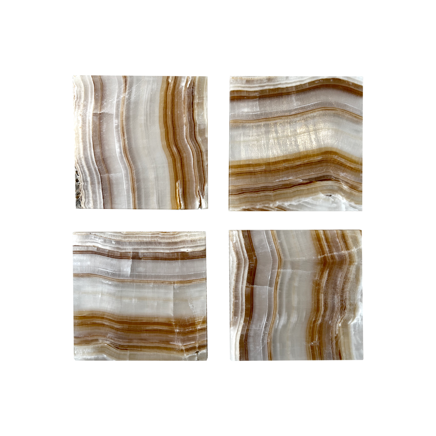 Onyx Coasters - Caramels set of 4 coasters featuring unique patterns and honed finish for elegant home decor.