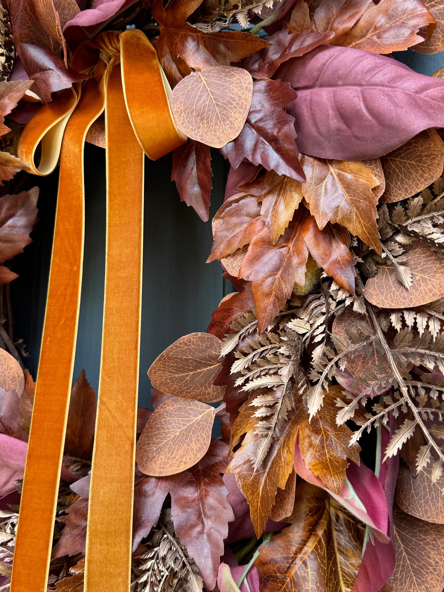 Rust and Copper Fall Wreath with Velvet Bow