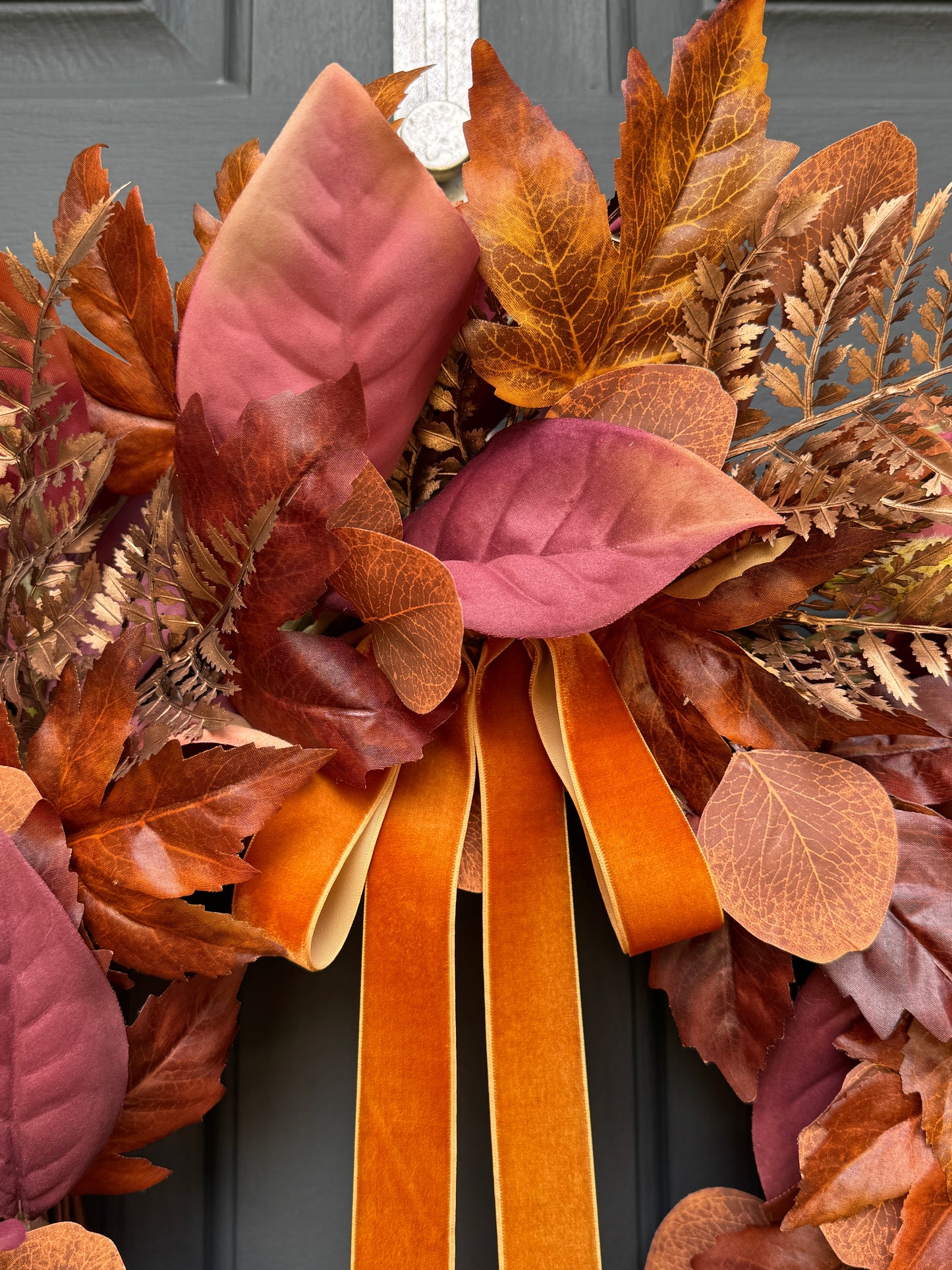 Rust and Copper Fall Wreath with Velvet Bow