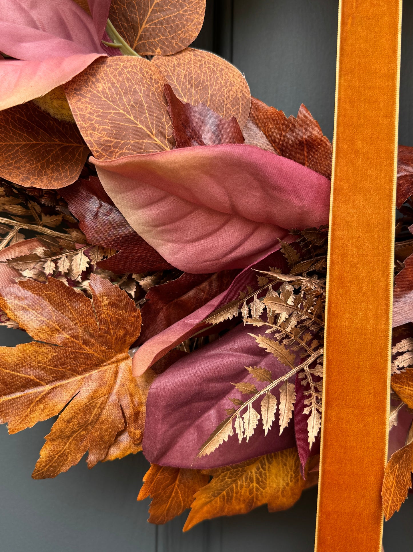 Rust and Copper Fall Wreath with Velvet Bow