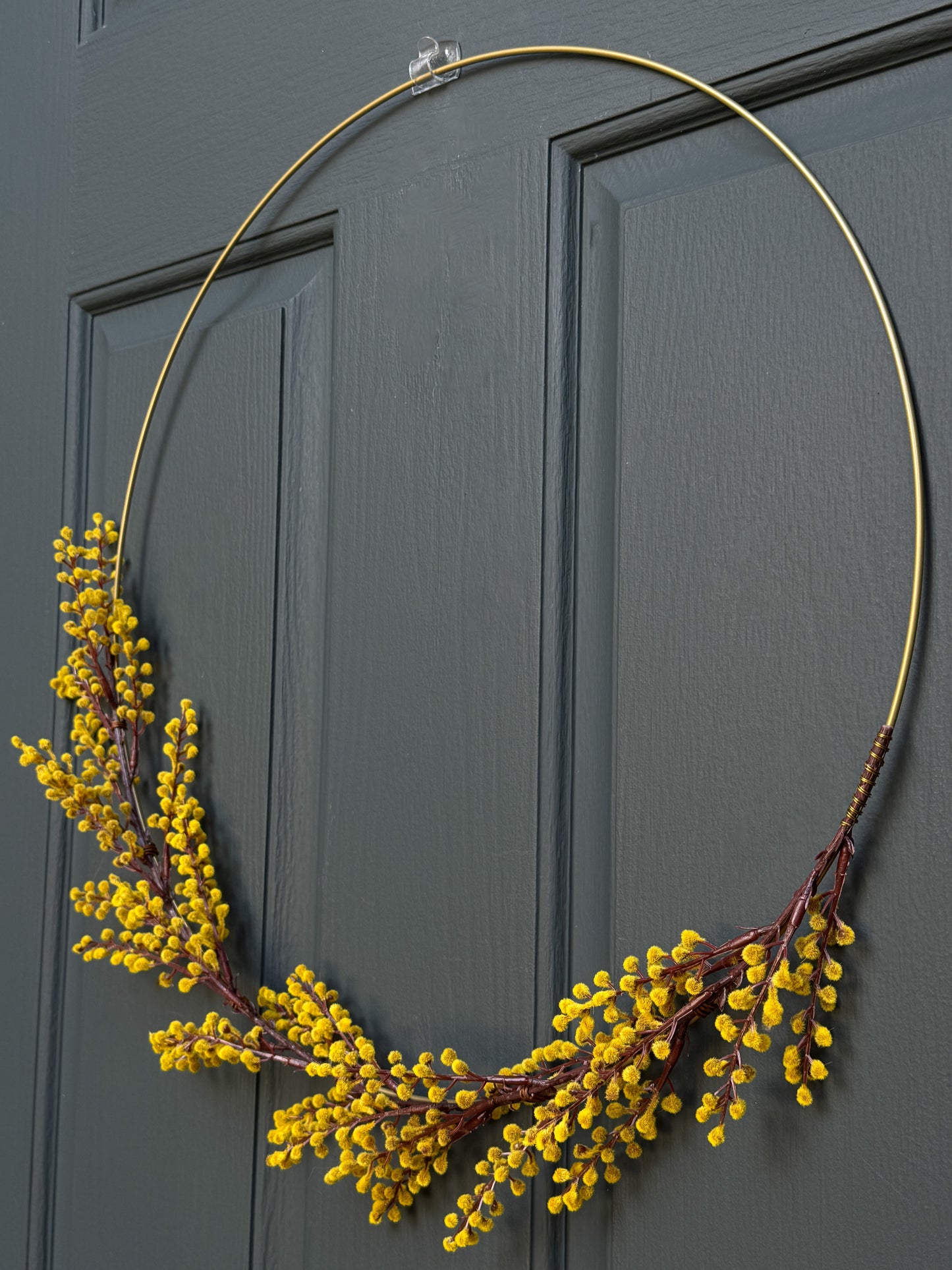 Modern Fall Golden-Yellow Mimosa Hoop Wreath
