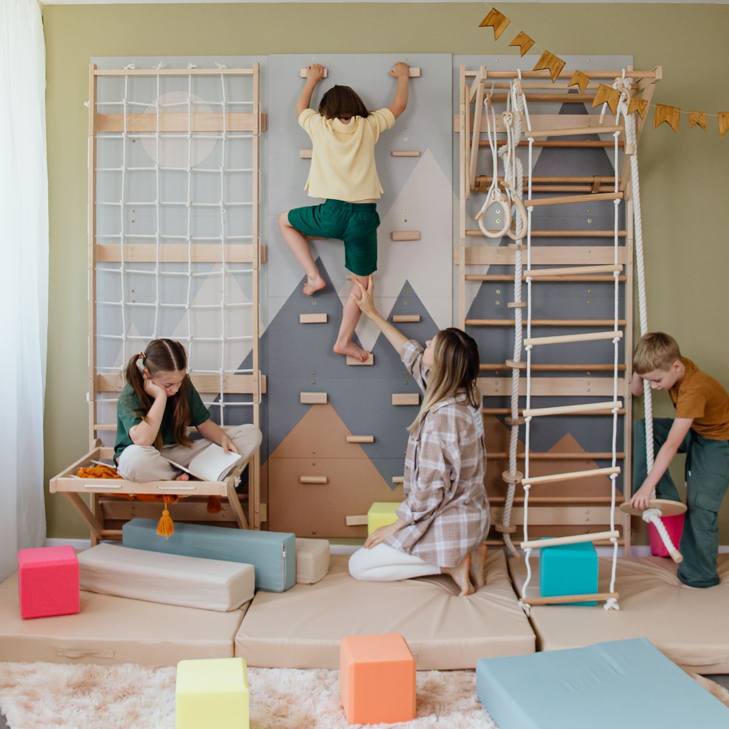 Wood and Hearts 3-in-1 Swedish Ladder Wall Gym for Kids 3+
