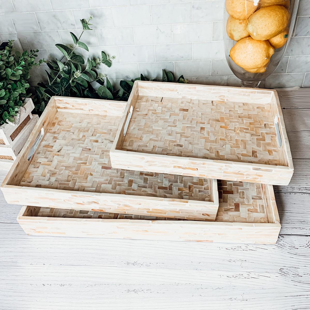Cream Herringbone Lacquerware Tray