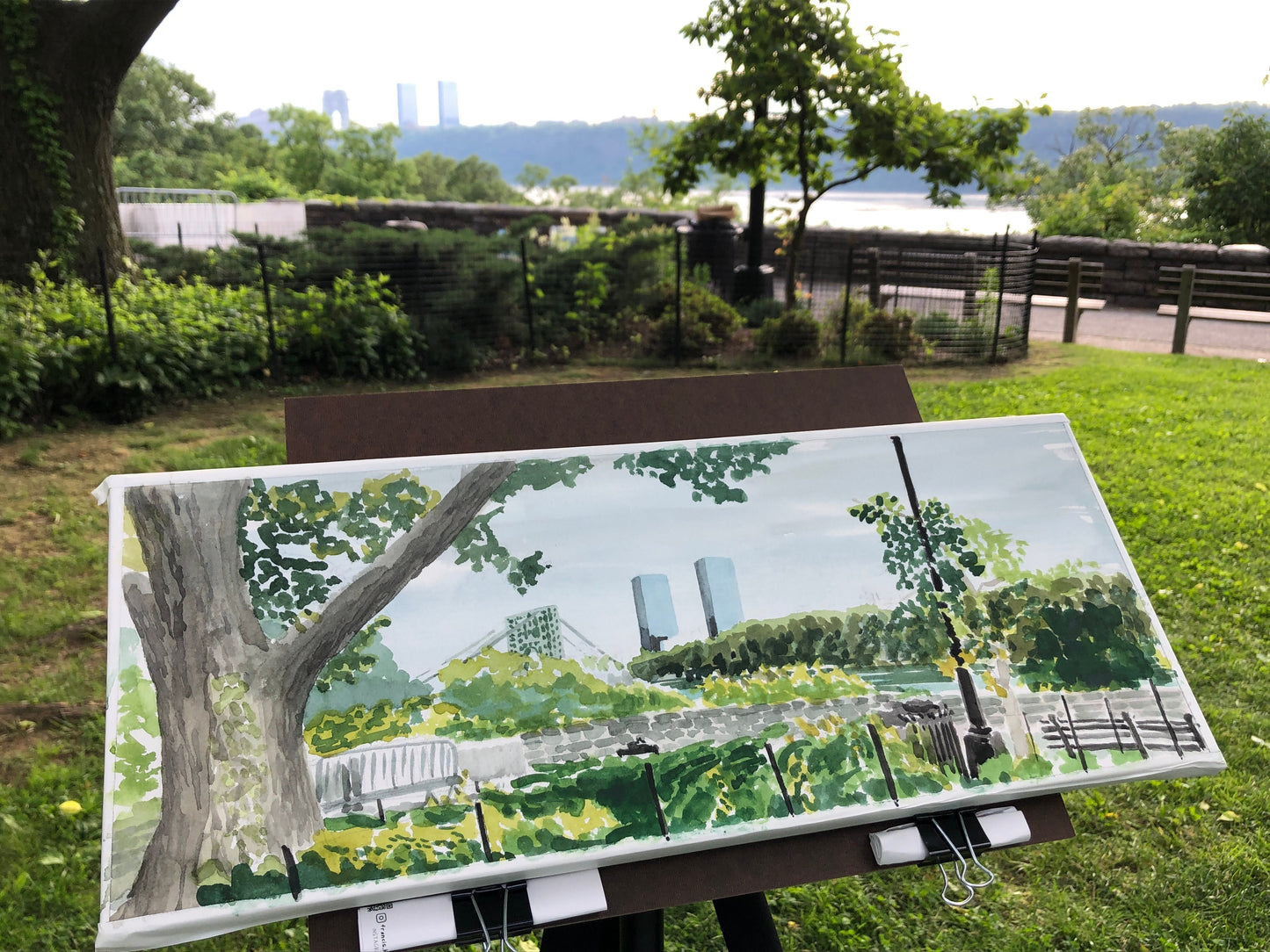 Towers Across the Way, Fort Lee and GWB from Fort Tryon, Cloisters, Plein Air, Hudson River, River Scene