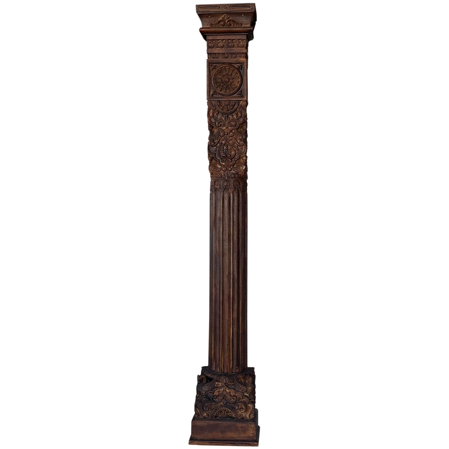 1900s Teak Wood Carved Antique 94 in. Tall Half Columns - Set of 2