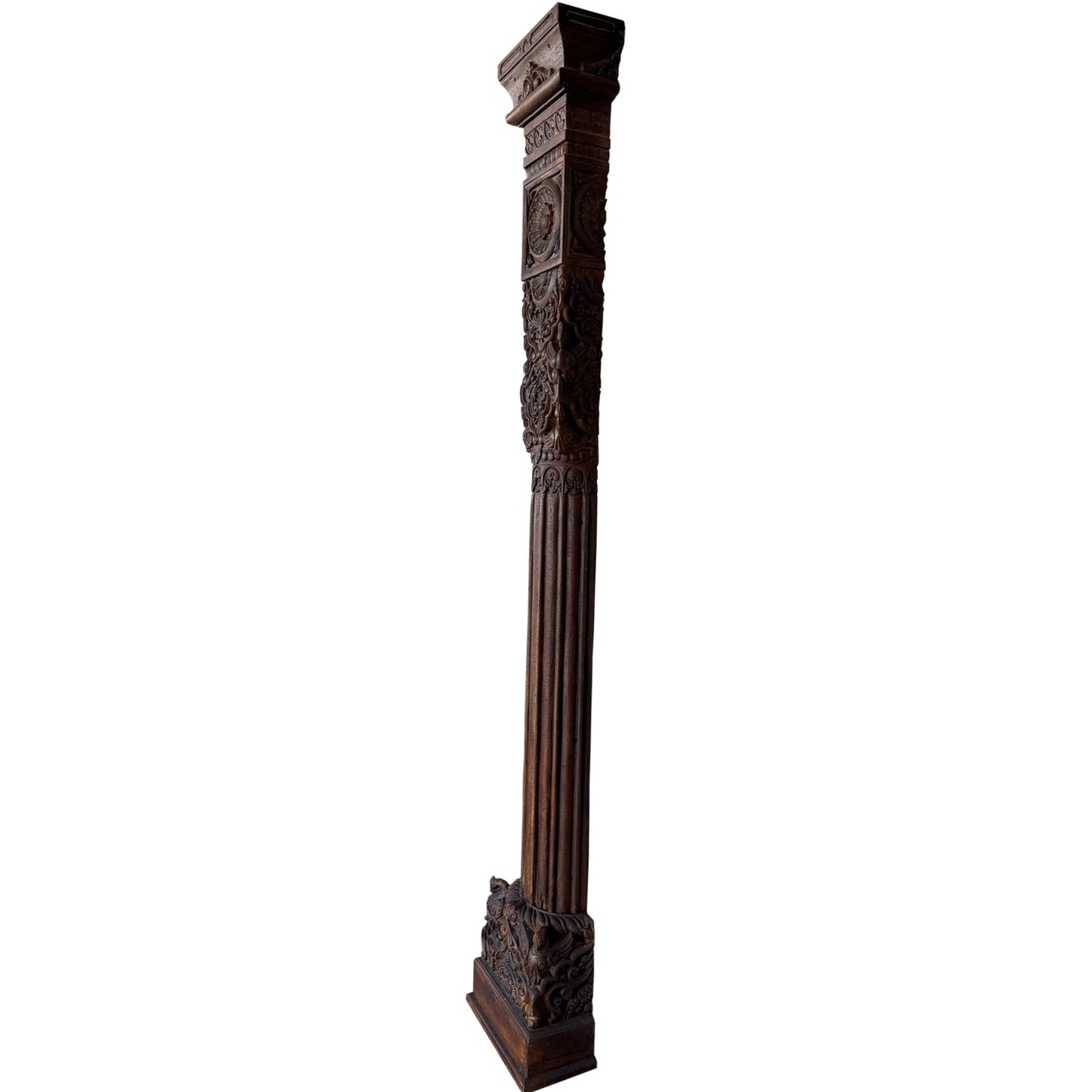 1900s Teak Wood Carved Antique 94 in. Tall Half Columns - Set of 2