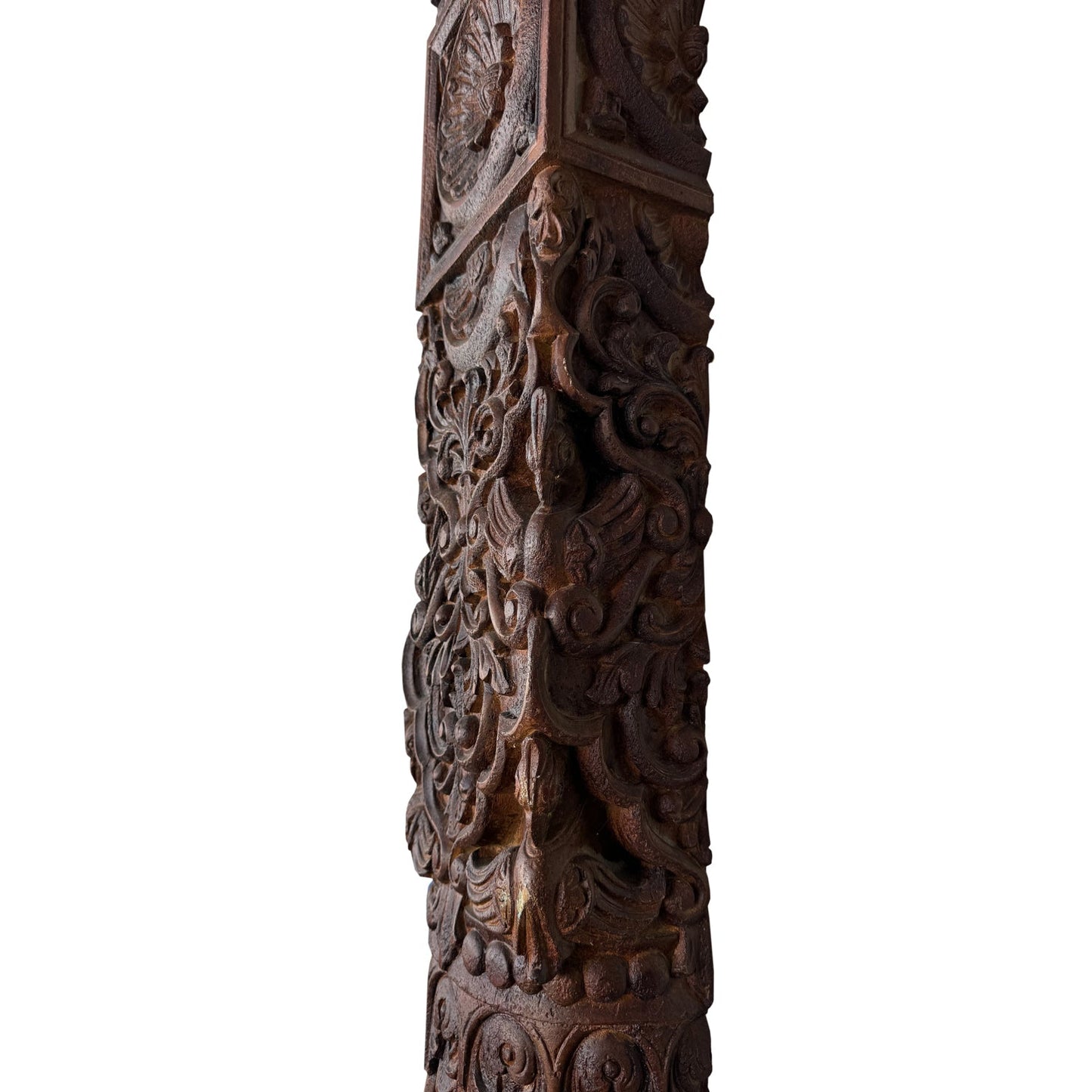 1900s Teak Wood Carved Antique 94 in. Tall Half Columns - Set of 2