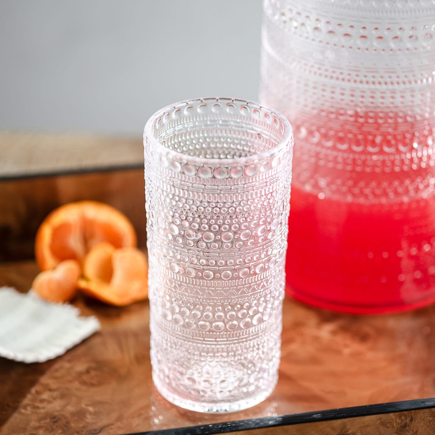 Tall Clear Melamine Dot Drinking Glasses | Set of 4