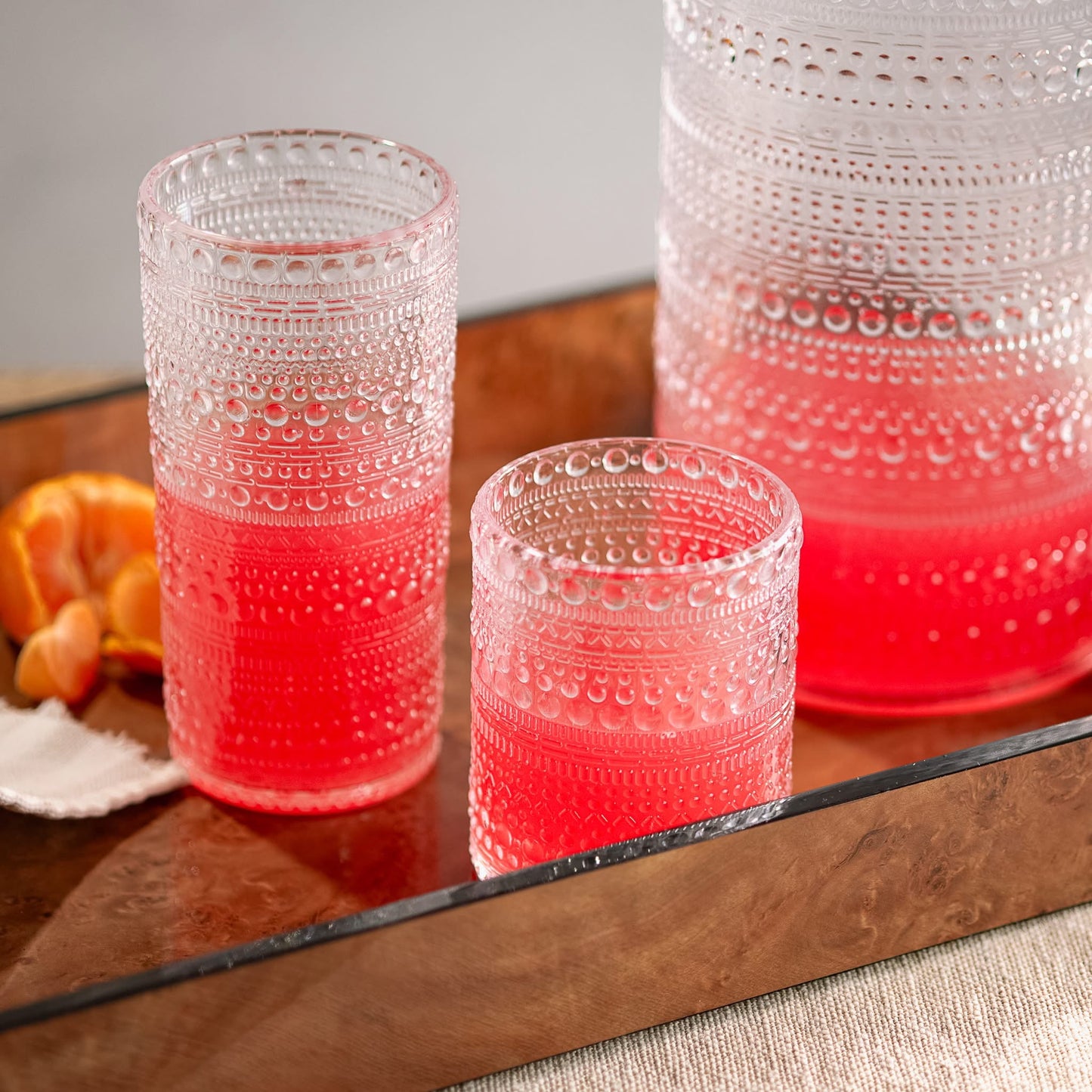 Tall Clear Melamine Dot Drinking Glasses | Set of 4