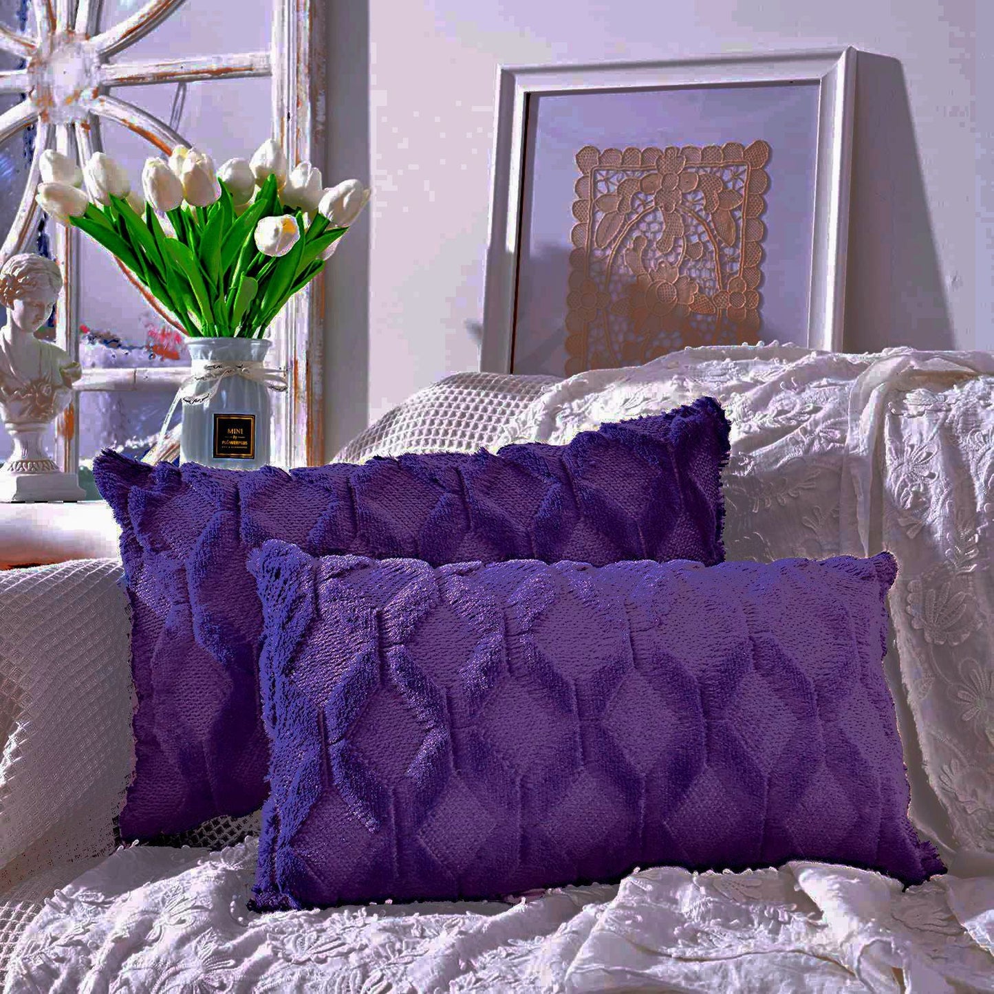 One 18"x18" with a matching color of one 12"x20" Square and rectangle combo set throw pillow covers with inserts