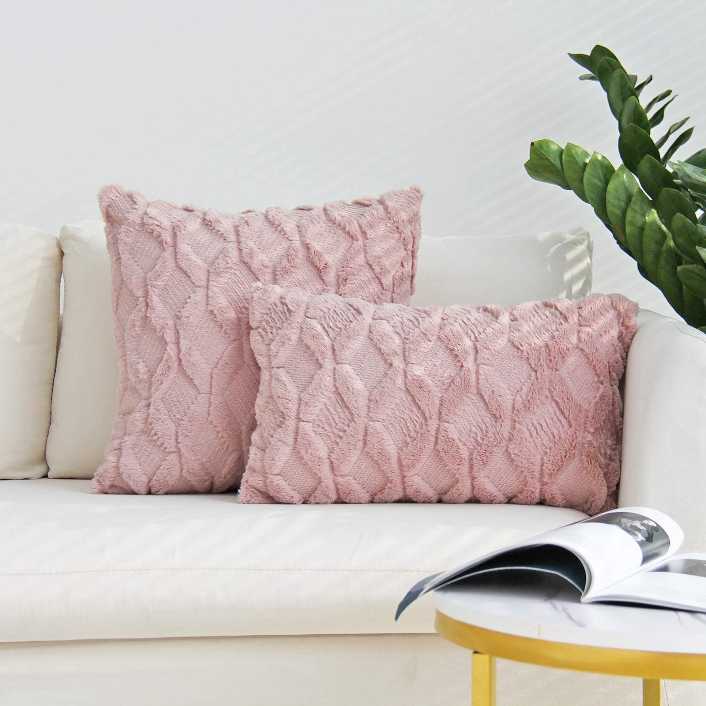 One 18"x18" with a matching color of one 12"x20" Square and rectangle combo set throw pillow covers with inserts