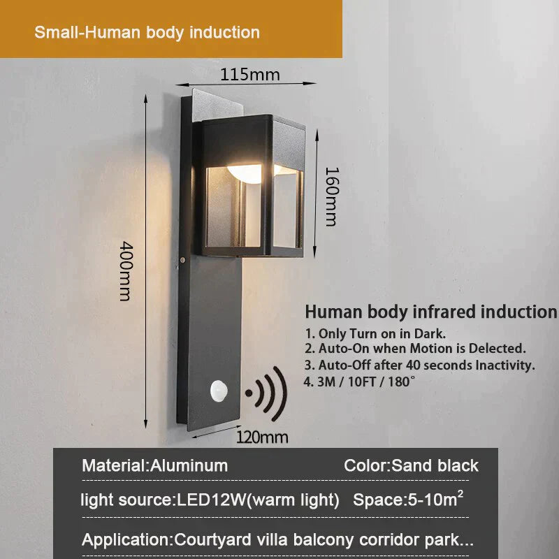Charlotte's IP67 Waterproof Outdoor LED Wall Light with Motion Sensor - Stylish Garden and Porch Sconce