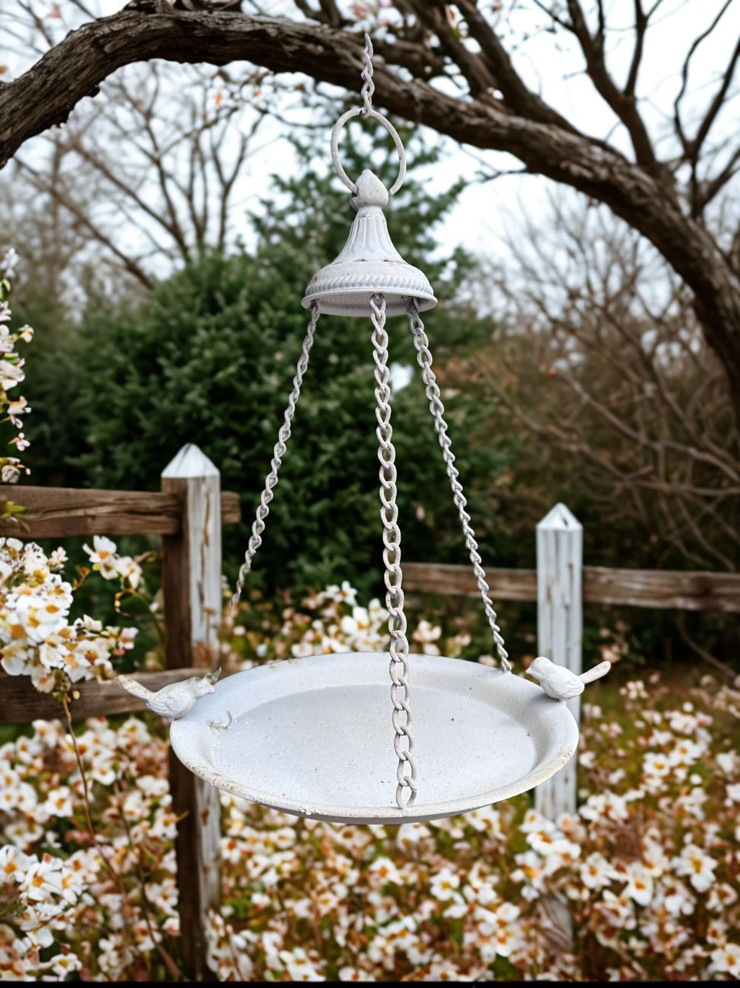 Vintage Distressed White Hanging Bird Feeder