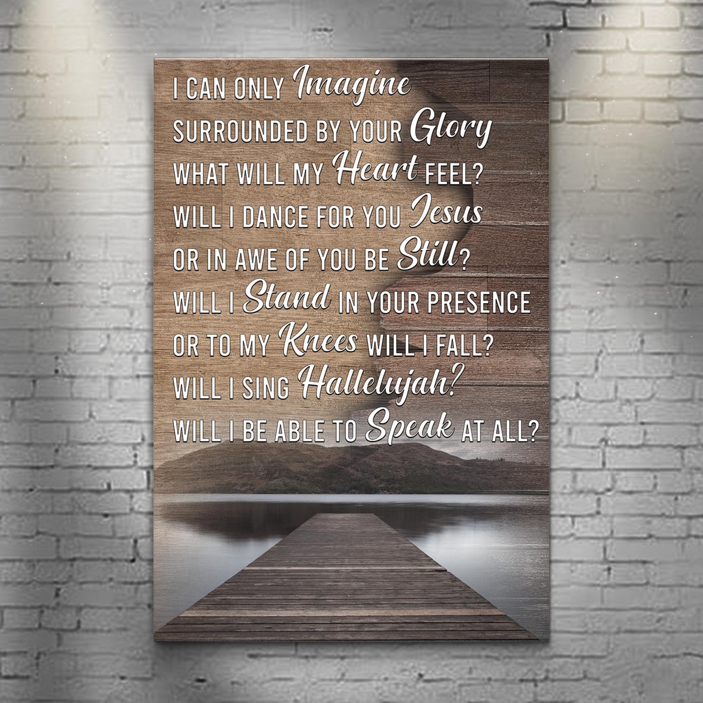 Wooden plaque with engraved text on a brick wall background