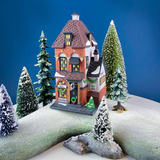 Illuminated Christmas Village Tea Seller House by Dept 56. Christmas in the City. Magical Holiday Home Retail Decor. Gift for Tea Lover.