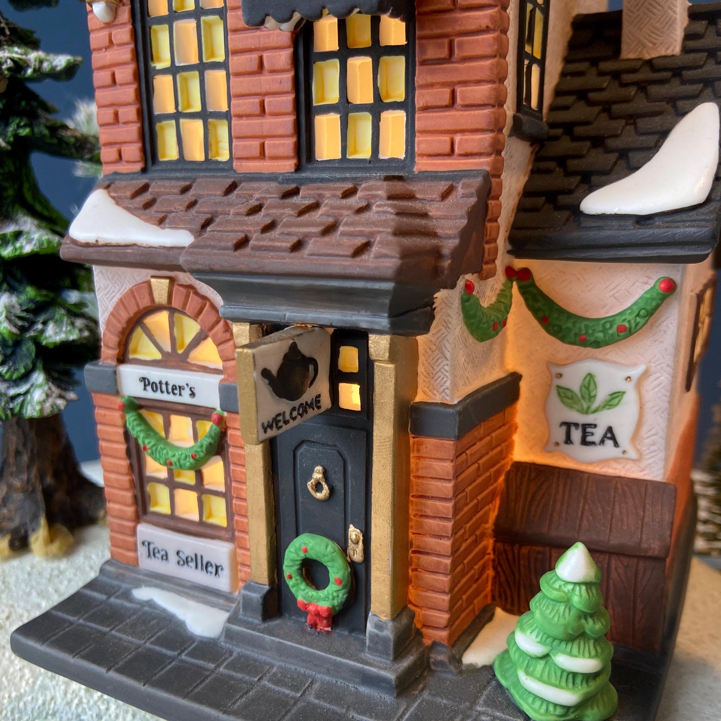 Illuminated Christmas Village Tea Seller House by Dept 56. Christmas in the City. Magical Holiday Home Retail Decor. Gift for Tea Lover.