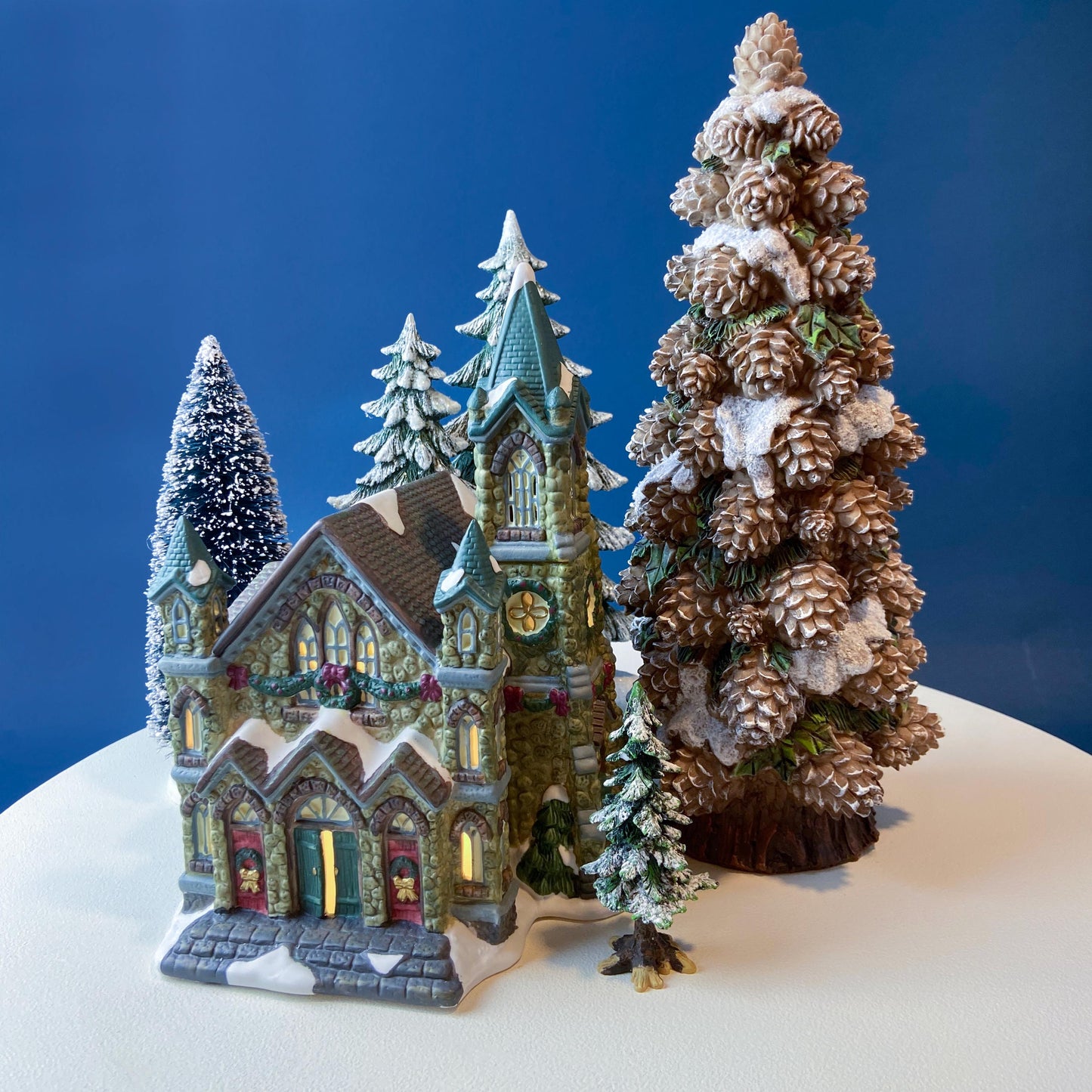 Illuminated Stoney Bridge Church by Santa's Workbench Collection. Victorian Series. Christmas Village Building. Porcelain Lighted House.