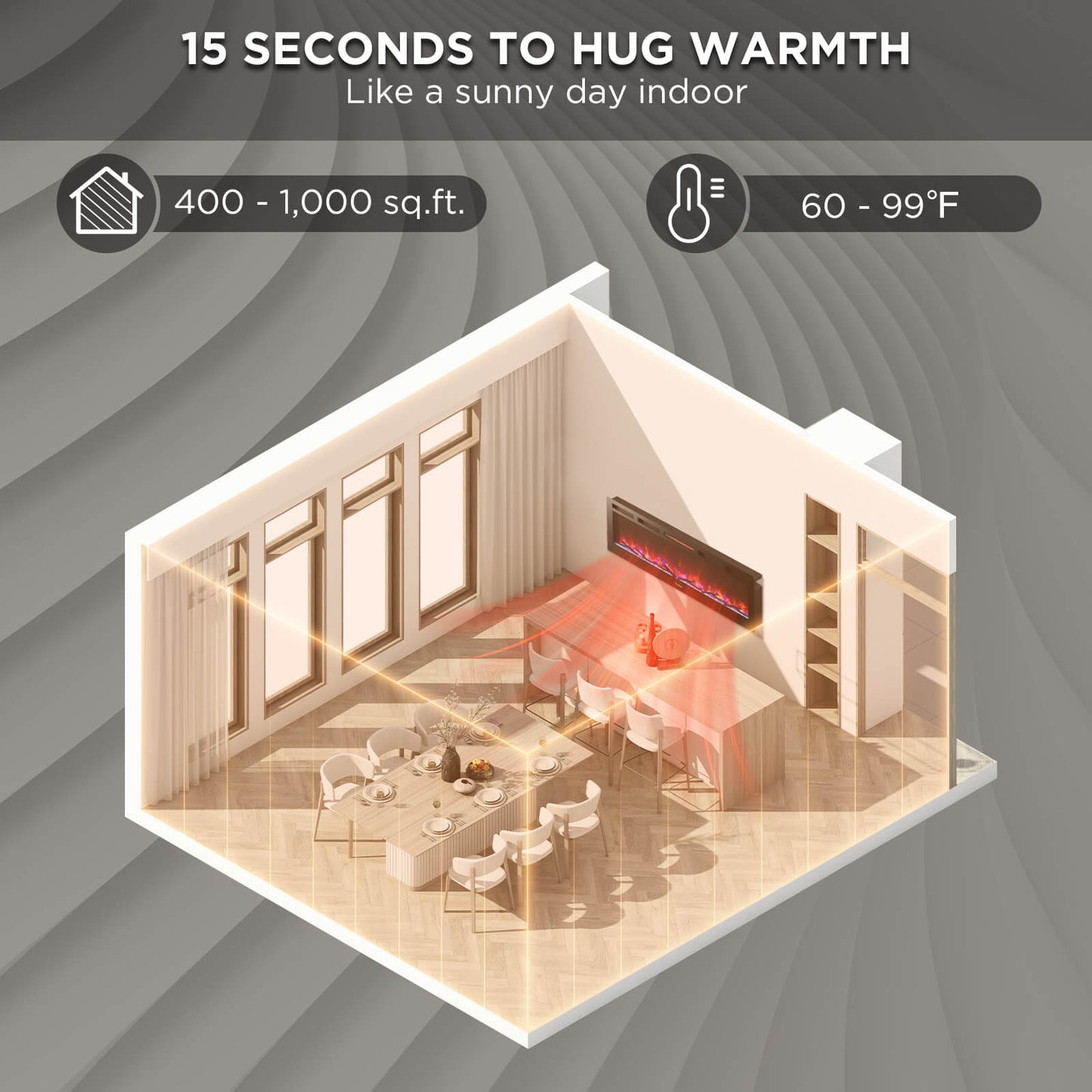 In Flames INF60W-3D WiFi Smart Wall Mounted Electric Fireplace - Tempered Glass