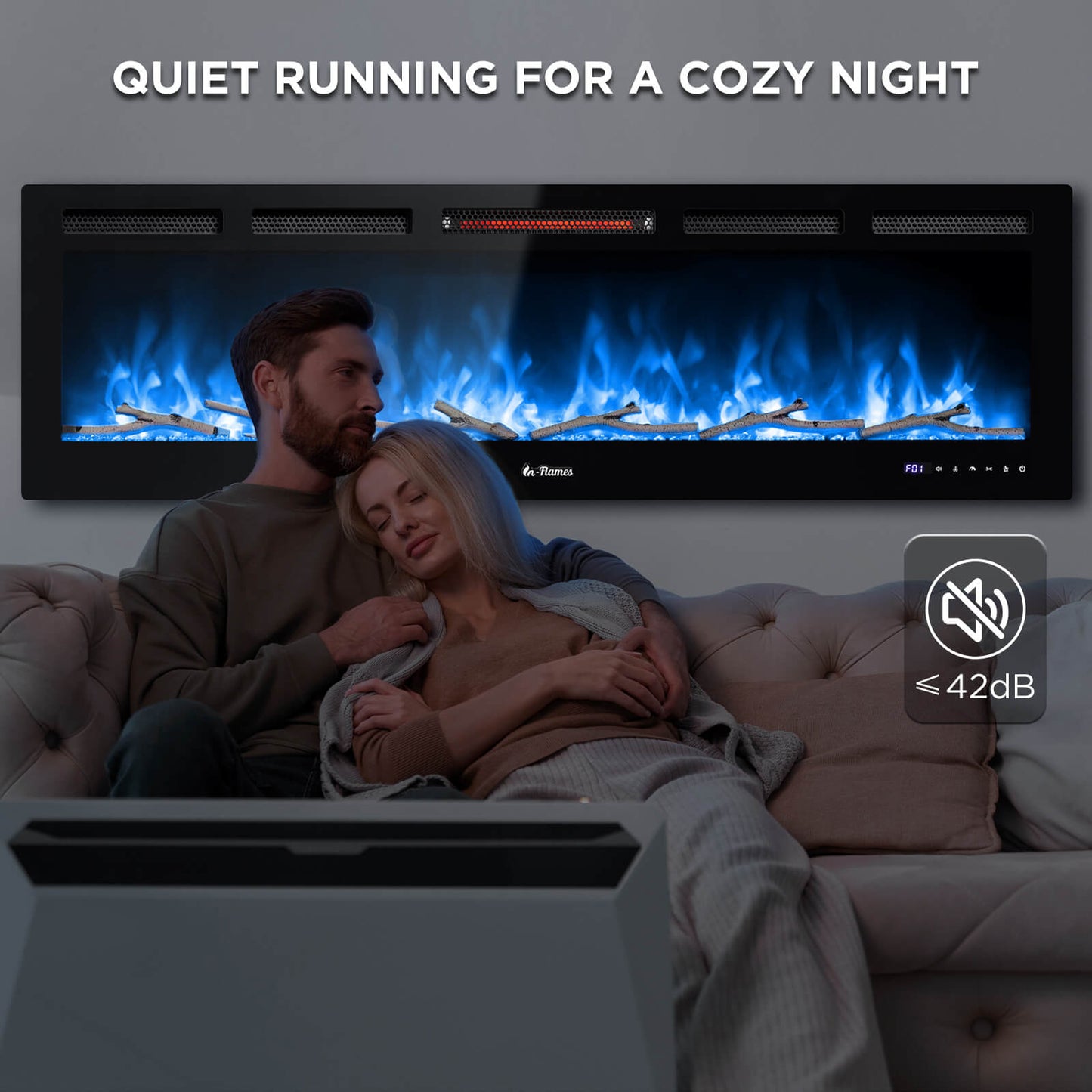 In Flames INF60W-3D WiFi Smart Wall Mounted Electric Fireplace - Tempered Glass