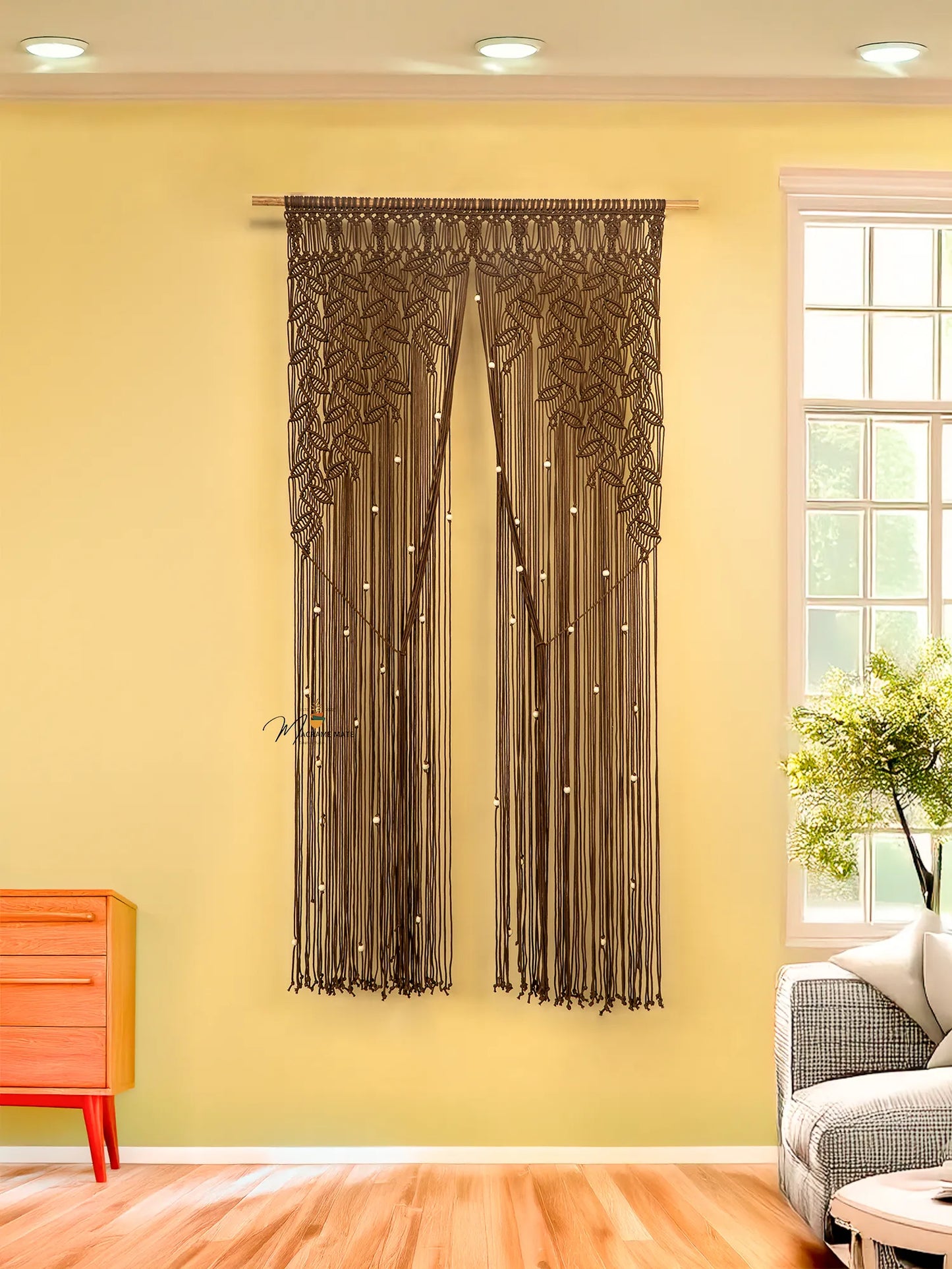 Indigo Brown Macrame Leaf Door Curtain