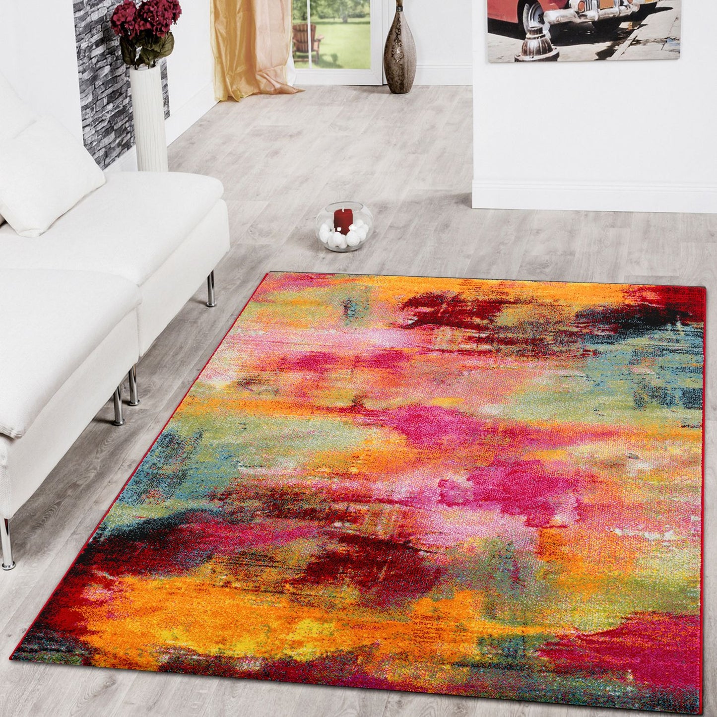 Colorful Area Rug Canvas Artful Design - Multicolor