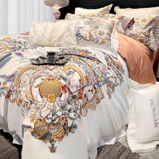 Italy Luxury Flower Printed Pima Cotton Duvet Cover