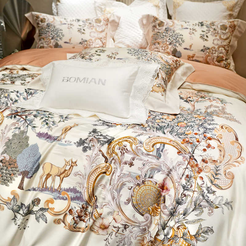 Italy Luxury Flower Printed Pima Cotton Duvet Cover