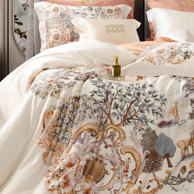 Italy Luxury Flower Printed Pima Cotton Duvet Cover