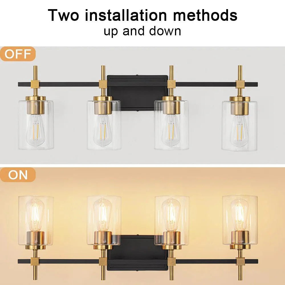 Jasper Black & Gold Clear Glass 4-Light Bathroom Vanity Light
