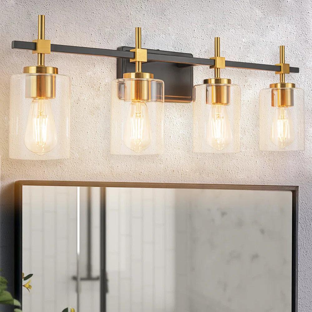 Jasper Black & Gold Clear Glass 4-Light Bathroom Vanity Light