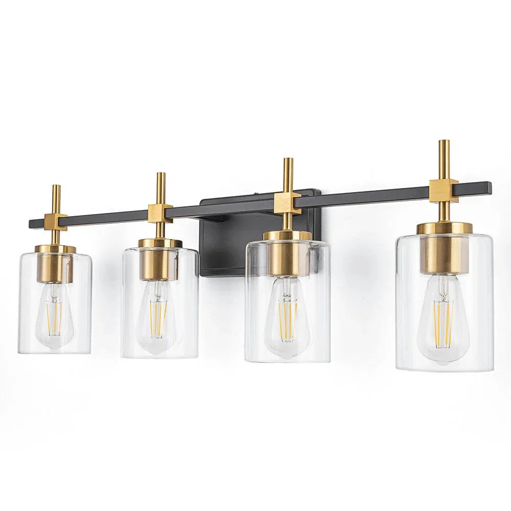 Jasper Black & Gold Clear Glass 4-Light Bathroom Vanity Light