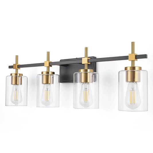 Jasper Black & Gold Clear Glass 4-Light Bathroom Vanity Light