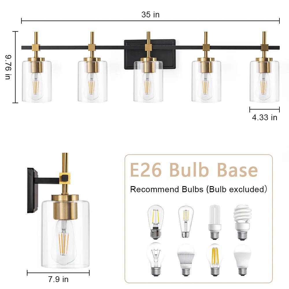 Jasper Modern Clear Glass 5-Light Bathroom Vanity Light