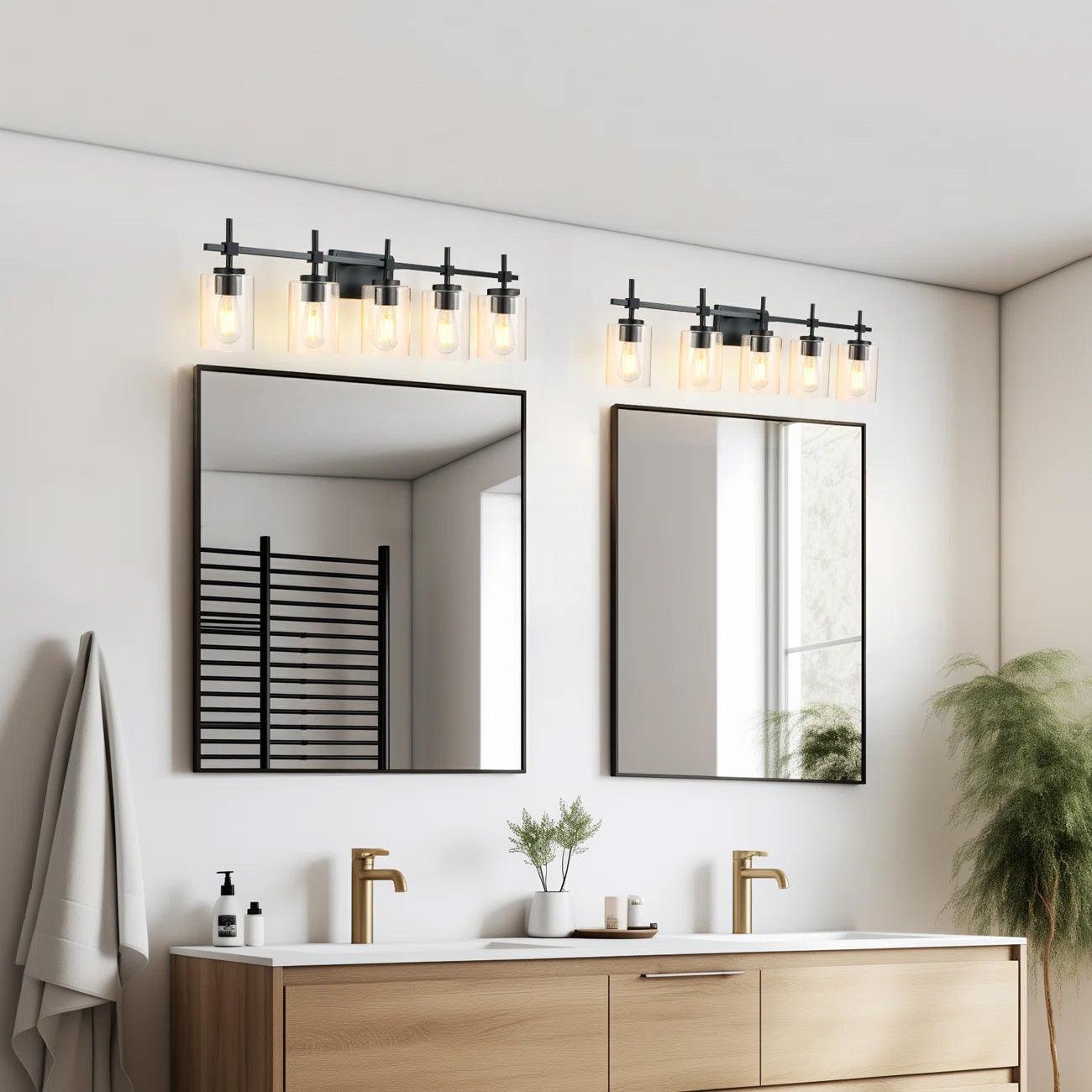 Jasper Modern Brushed Nickel & Black Clear Glass 5-Light Bathroom Linear Vanity Light