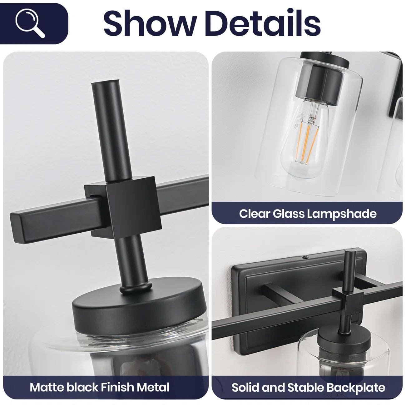 Jasper Modern Brushed Nickel & Black Clear Glass 5-Light Bathroom Linear Vanity Light