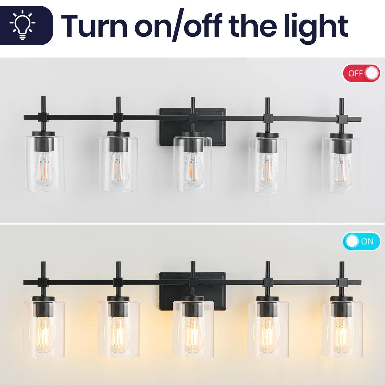 Jasper Modern Brushed Nickel & Black Clear Glass 5-Light Bathroom Linear Vanity Light