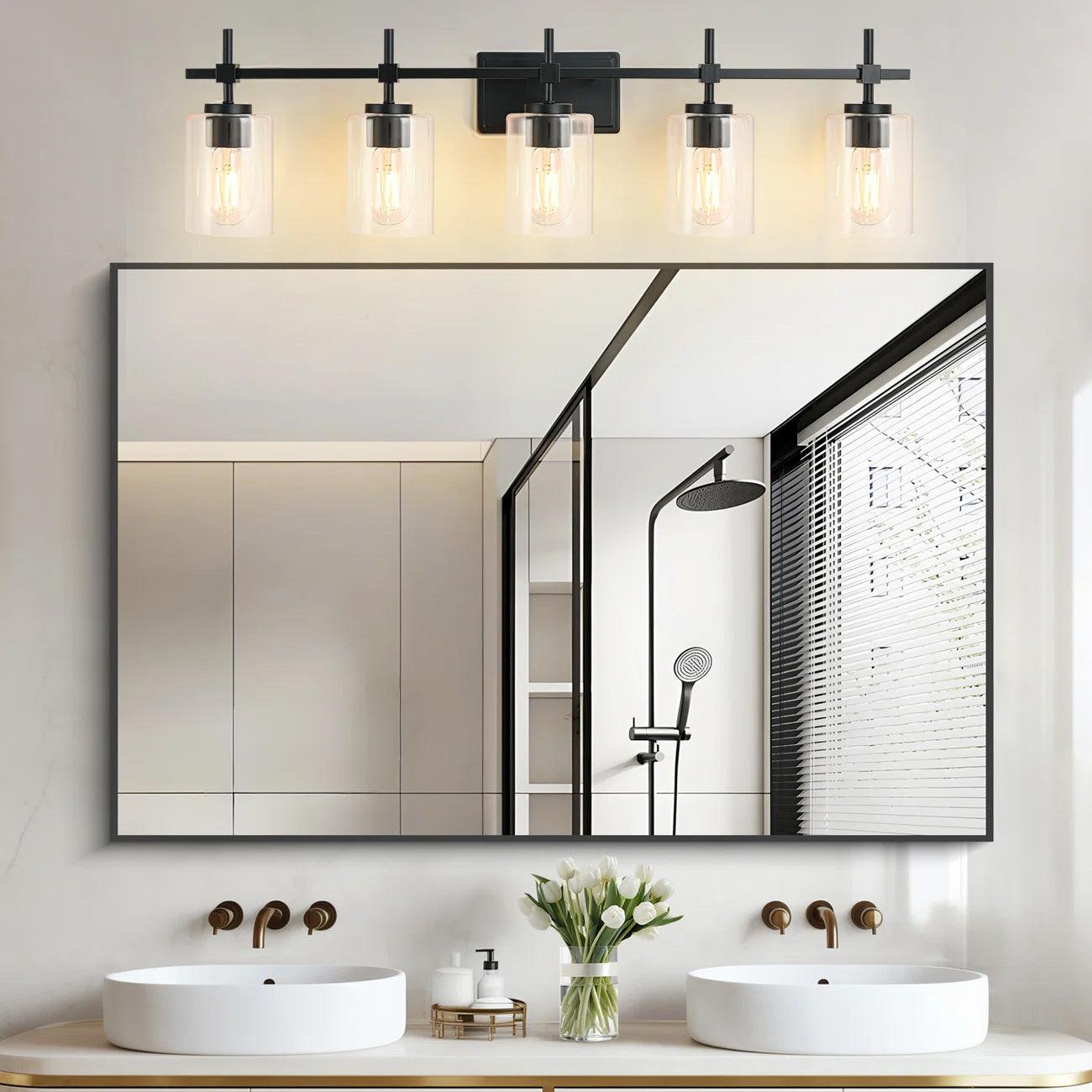 Jasper Modern Brushed Nickel & Black Clear Glass 5-Light Bathroom Linear Vanity Light