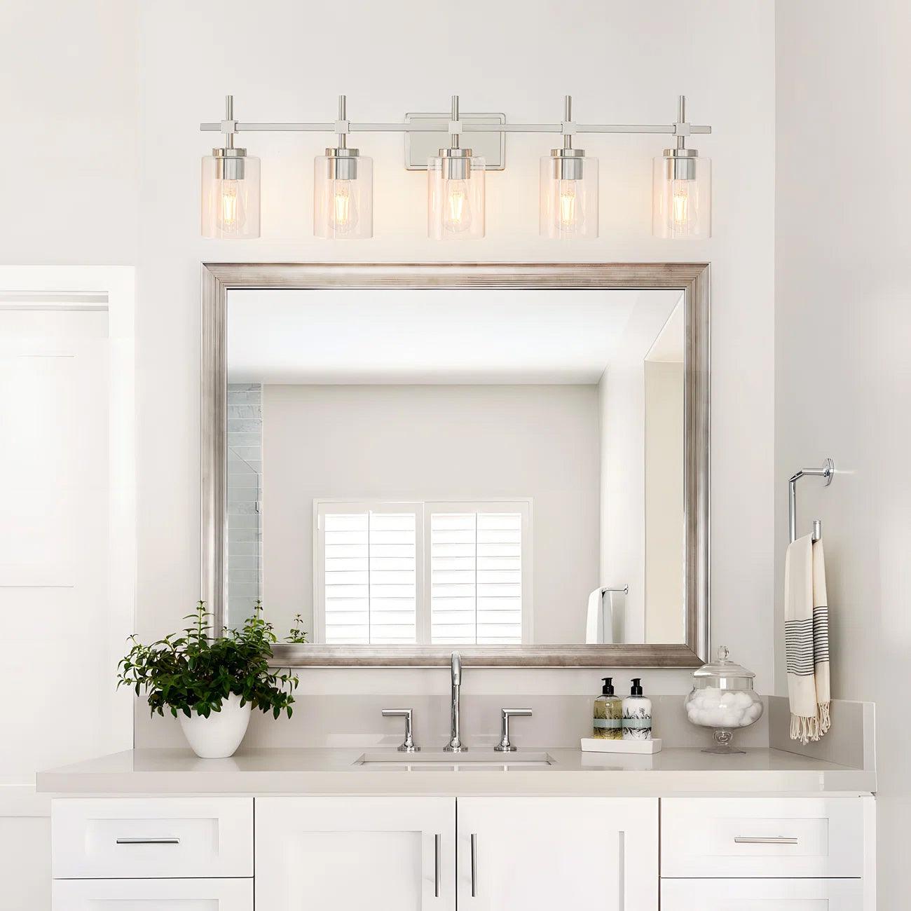 Jasper Modern Brushed Nickel & Black Clear Glass 5-Light Bathroom Linear Vanity Light