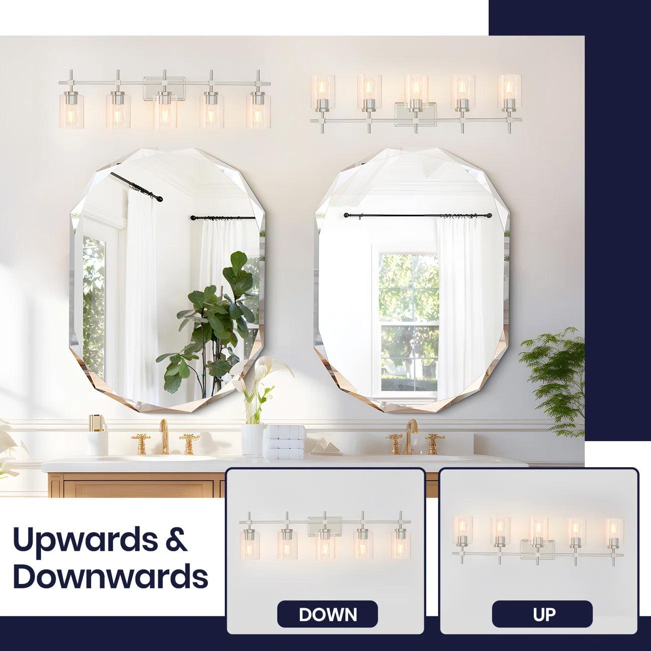 Jasper Modern Brushed Nickel & Black Clear Glass 5-Light Bathroom Linear Vanity Light